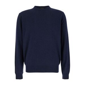 Plain Men Blue Crewneck Sweater In Merino Wool And Silk Blend Man
